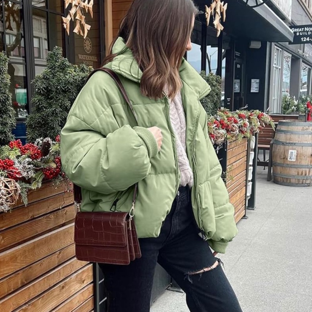 - Sage green water resistant puffer down snow winter jacket